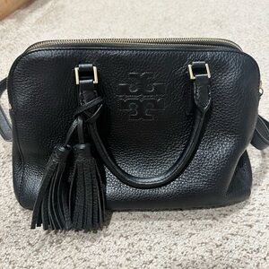 Black Tory Burch Leather Handbag with Tassel (Authentic)